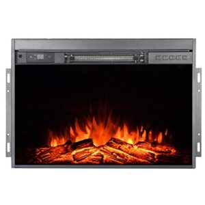 Barton 1500W Electric Insert Fireplace 3D-Flame Stove Adjustable Flame Timer Heater Firebox Logs with Remote Control, Black