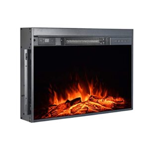 Barton 1500W Electric Insert Fireplace 3D-Flame Stove Adjustable Flame Timer Heater Firebox Logs with Remote Control, Black