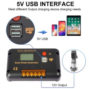 ECO-WORTHY 30A Solar Charger Controller Solar Panel Battery Intelligent Regulator with Dual USB Port Auto 12/24V PWM Positive Ground…