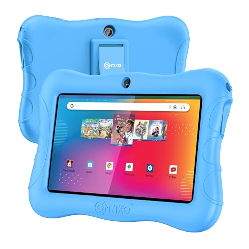 Contixo 7" Android Kids Tablet 32GB, Includes 50+ Disney Storybooks & Stickers (Value $200), Protective Case with Kickstand, (2023 Model) - Blue