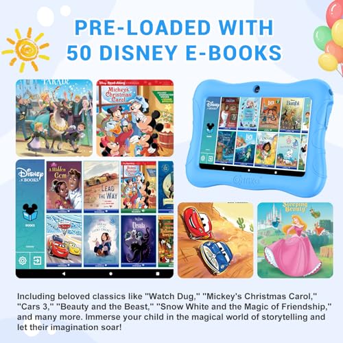 Contixo 7" Android Kids Tablet 32GB, Includes 50+ Disney Storybooks & Stickers (Value $200), Protective Case with Kickstand, (2023 Model) - Blue