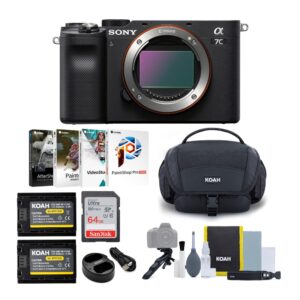 sony alpha a7c full-frame compact mirrorless camera body (black) bundle with battery and dual charger (2-pack),gadget bag with accessory and cleaning kit, software suite and memory card (5 items)