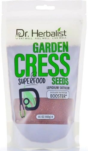 Dr. Herbalist-Garden Cress Seed (14.1Oz/400g), Lepidum Sativum, Halim Aliv, Rashad Seed for Eating,Excellent Nutrition Booster I Resealable Bag