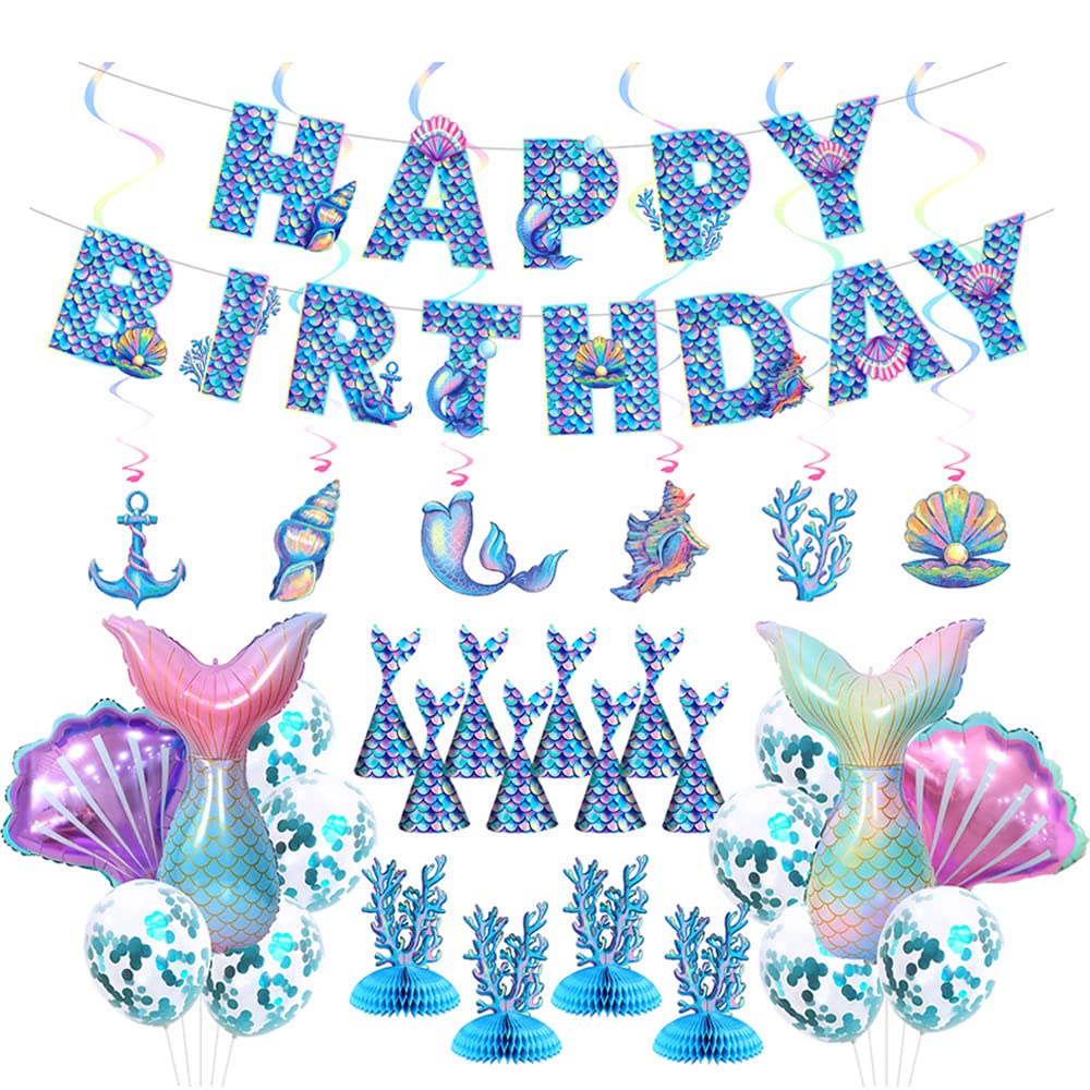 Mermaid Birthday Decorations, Mermaid Party Decorations, Mermaid Party Supplies, Mermaid Balloon Banners Hat Ornaments etc.