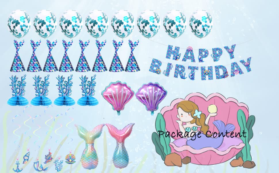 Mermaid Birthday Decorations, Mermaid Party Decorations, Mermaid Party Supplies, Mermaid Balloon Banners Hat Ornaments etc.