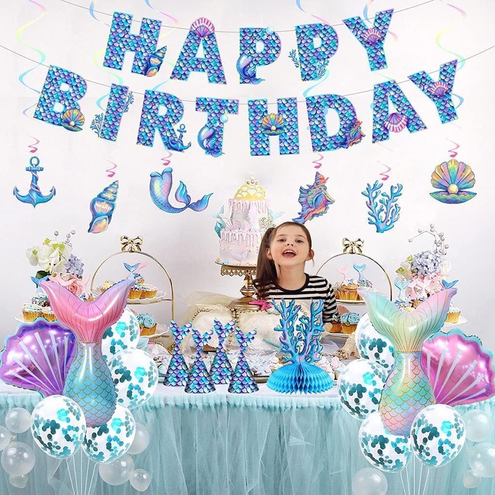 Mermaid Birthday Decorations, Mermaid Party Decorations, Mermaid Party Supplies, Mermaid Balloon Banners Hat Ornaments etc.