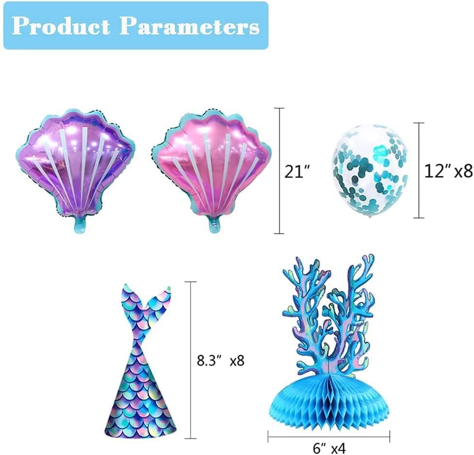 Mermaid Birthday Decorations, Mermaid Party Decorations, Mermaid Party Supplies, Mermaid Balloon Banners Hat Ornaments etc.