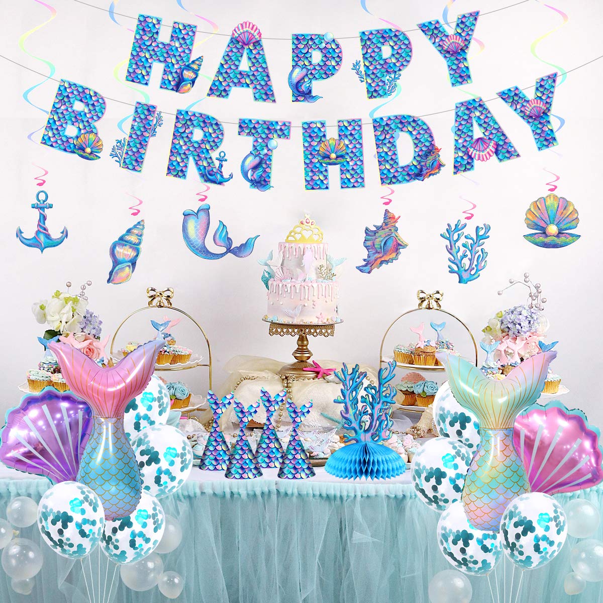 Mermaid Birthday Decorations, Mermaid Party Decorations, Mermaid Party Supplies, Mermaid Balloon Banners Hat Ornaments etc.