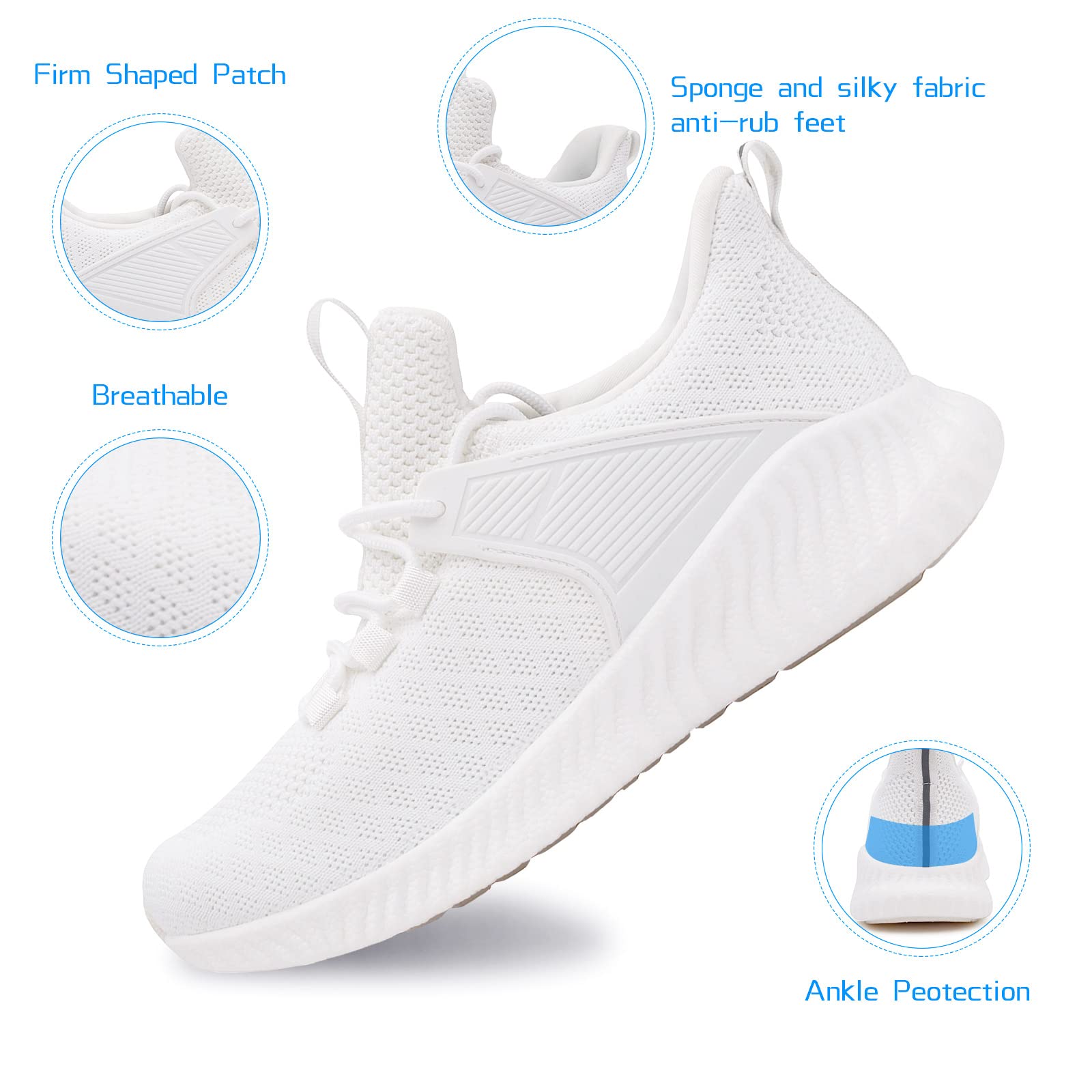 Akk Womens Running Workout Shoes - Non Slip Lightweight Gym Mesh Sneakers for Walking, Tennis, Training, Outdoor Sport White Size 7.5 US