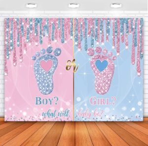 sensfun 7x5ft little feet gender reveal backdrop boy or girl what will baby be party decoration pink blue backdrops for baby gender reveal surprise party banner supplies