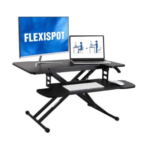 flexispot 31 inch standing desk converter | height adjustable stand up desk riser, black home office desk laptop workstation with removable keyboard tray (m18m)
