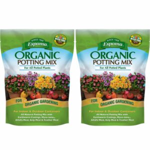 espoma organic potting soil mix - all natural potting mix for all indoor & outdoor containers including herbs & vegetables. for organic gardening, 8qt. bag. pack of 2