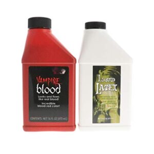 Fake Blood and Liquid Latex 16 Oz - Combo Kit - for Adults and Kids, Vampire Blood, Ideal for Artwork, Theater and Cosplays, 2 Full Pints