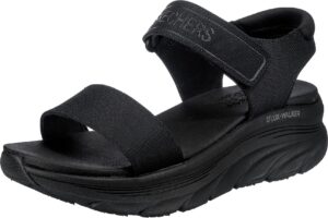 skechers cali women's women's d'lux walker-new block sport sandal, black/black, 6