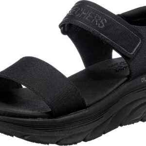 Skechers Cali Women's Women's D'LUX Walker-New Block Sport Sandal, Black/Black, 6