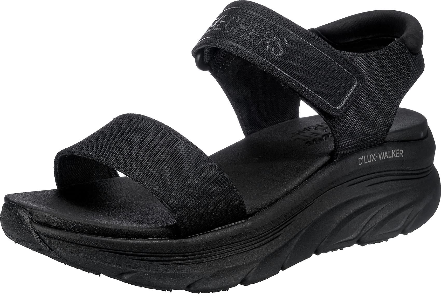 Skechers Cali Women's Women's D'LUX Walker-New Block Sport Sandal, Black/Black, 6