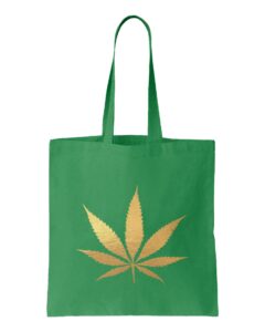 tcombo gold marijuana leaf - weed stoner pothead reusable grocery tote bag (kelly green)