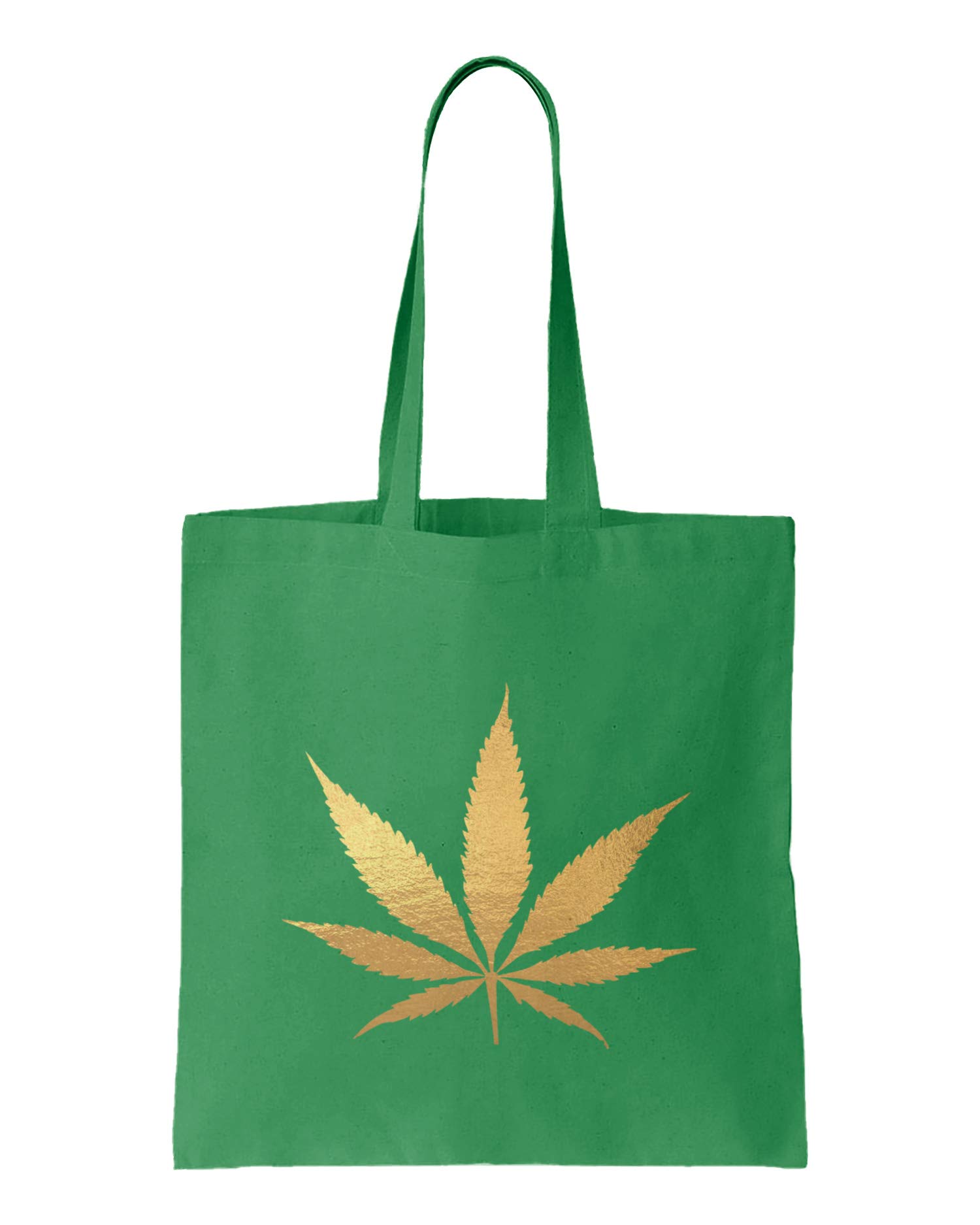 Tcombo Gold Marijuana Leaf - Weed Stoner Pothead Reusable Grocery Tote Bag (Kelly Green)