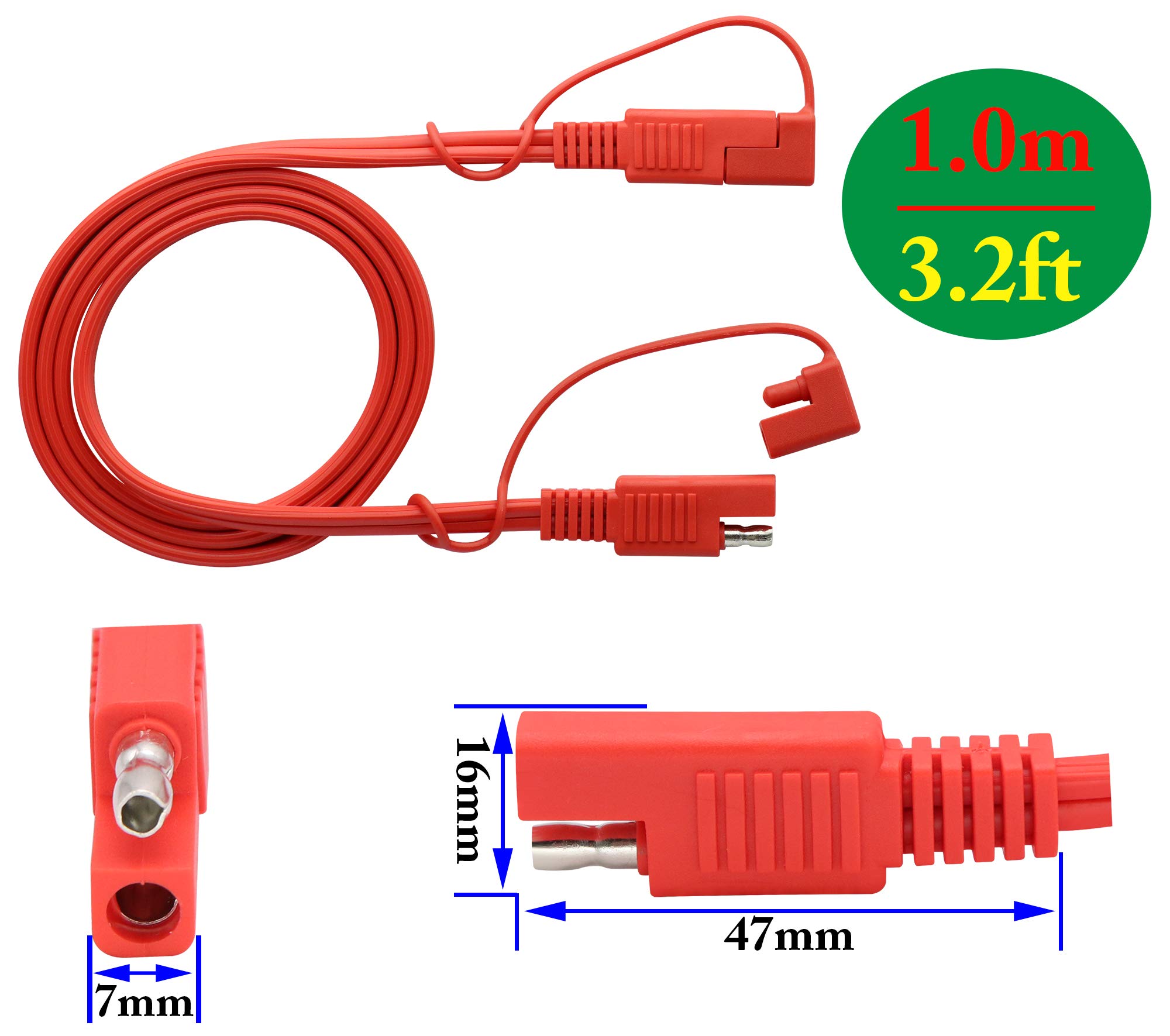 zdyCGTime SAE Extension Cord，Battery Extenstion Cable SAE to SAE Extension Cable Quick Disconnect Wire Harness SAE Power Cable with Waterproof Cap,for Automotive, Solar Panel Panel 18AWG 1m/3ft