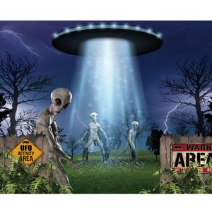 Funnytree UFO Alien Backdrop Spaceship Halloween Birthday Party Supplies Banner Flying Saucer Scary Science Background Decor Favors Gifts Photobooth Props