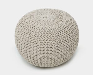 woven st. hand-knitted cotton pouf - 100% cotton - ottomans footrest - floor chair - for living room, bedroom, kids room - small furniture indoor pouf - 18’’ x 18’’ x 14’’ - natural