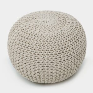 WOVEN ST. Hand-Knitted Cotton Pouf - 100% Cotton - Ottomans Footrest - Floor Chair - for Living Room, Bedroom, Kids Room - Small Furniture Indoor Pouf - 18’’ x 18’’ x 14’’ - Natural