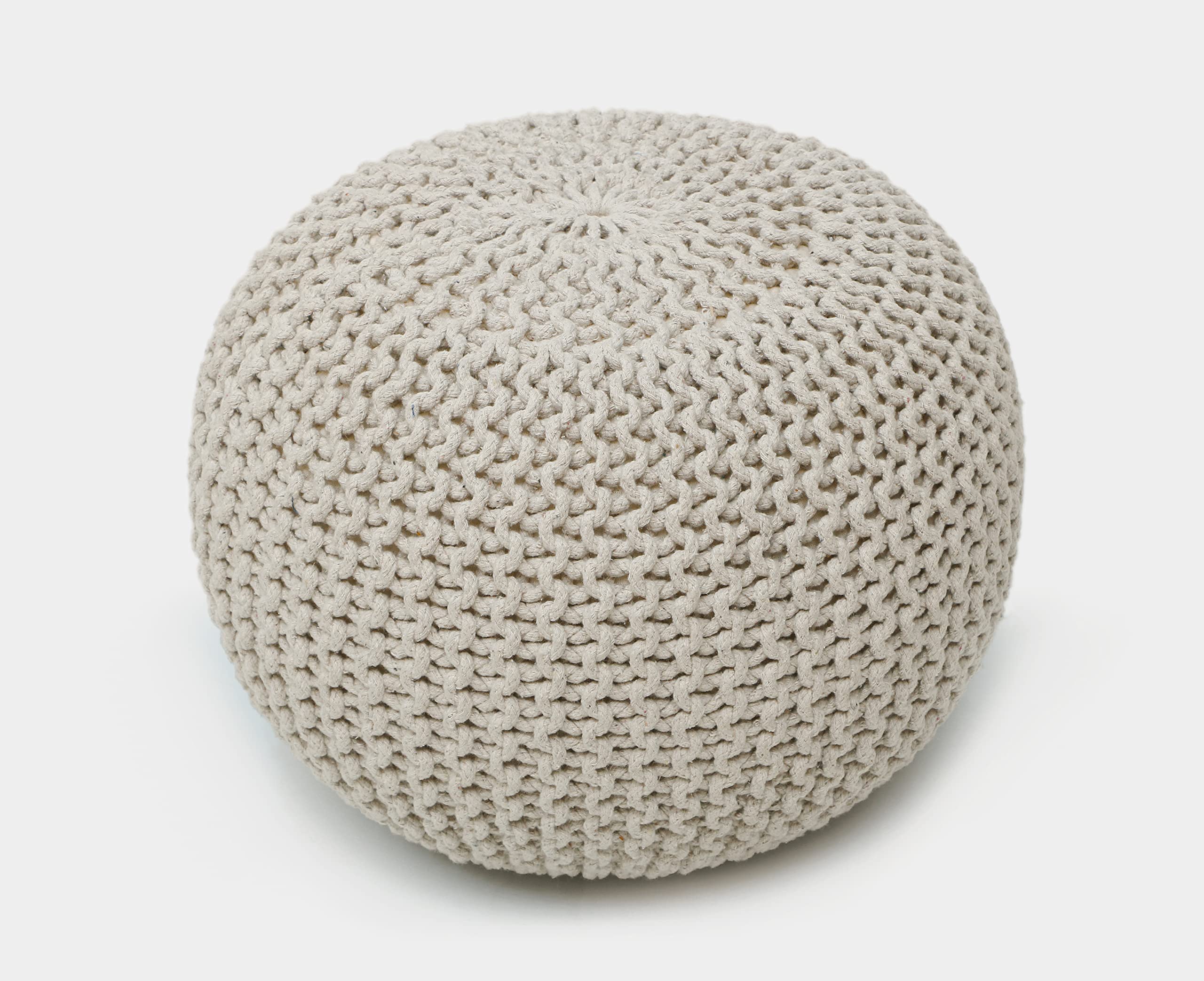 WOVEN ST. Hand-Knitted Cotton Pouf - 100% Cotton - Ottomans Footrest - Floor Chair - for Living Room, Bedroom, Kids Room - Small Furniture Indoor Pouf - 18’’ x 18’’ x 14’’ - Natural