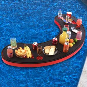 polar whale giant red and black floating bar table tray bartender drink holder for pool or beach party float lounge refreshment durable uv resistant foam 15 compartment with cup holders 5 feet long