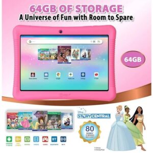 Contixo Kids Tablet K102-10-inch HD, Ages 3-7 Toddler Tablet, Parental Control, Android 10, 64GB, WiFi, Learning Tablet for Children with Disney E-Book Pre-Installed, Kid-Proof Case, Pink