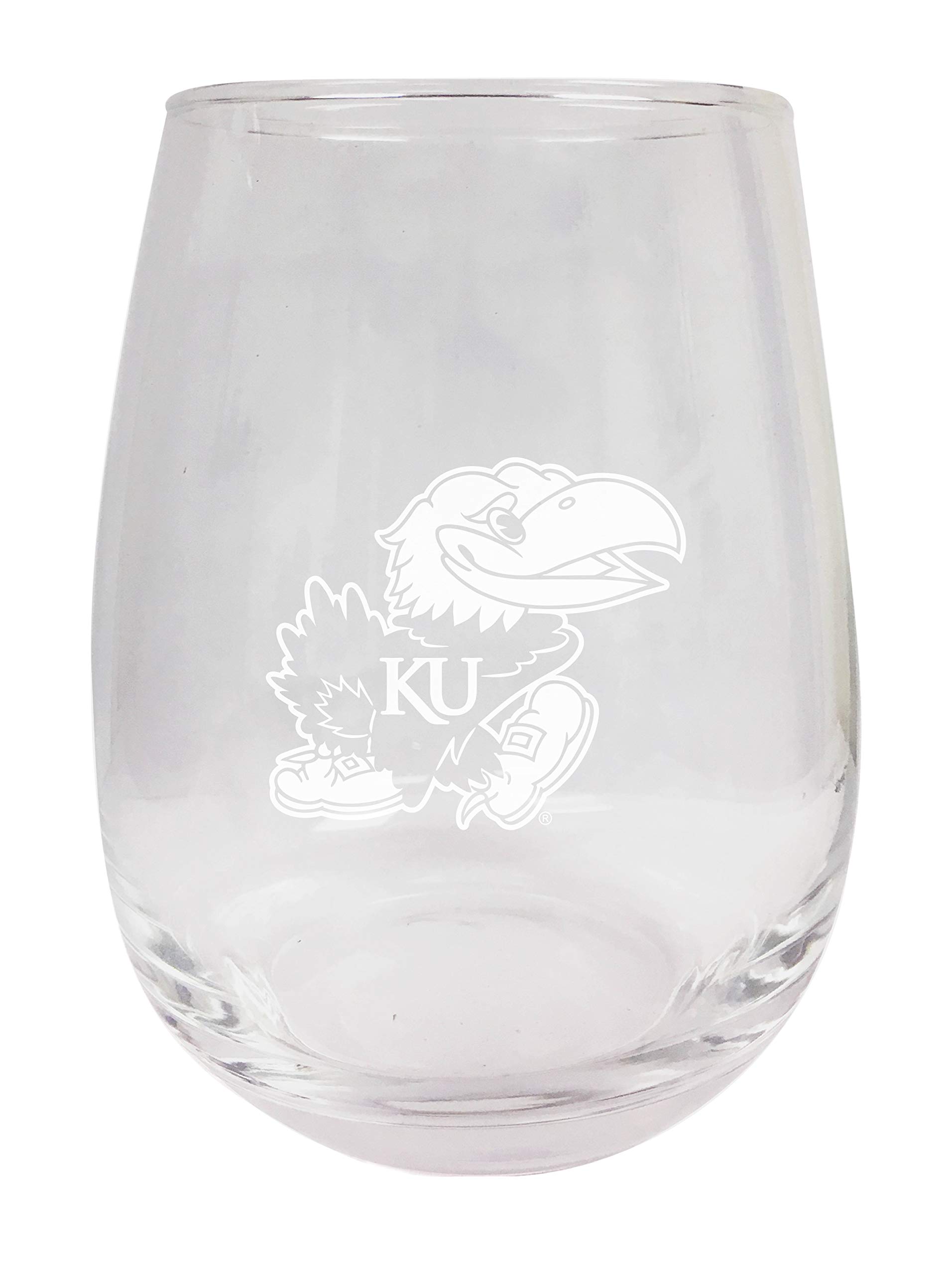 R and R Imports Kansas Jayhawks Etched Stemless Wine Glass 15 oz 2-Pack Officially Licensed Collegiate Product