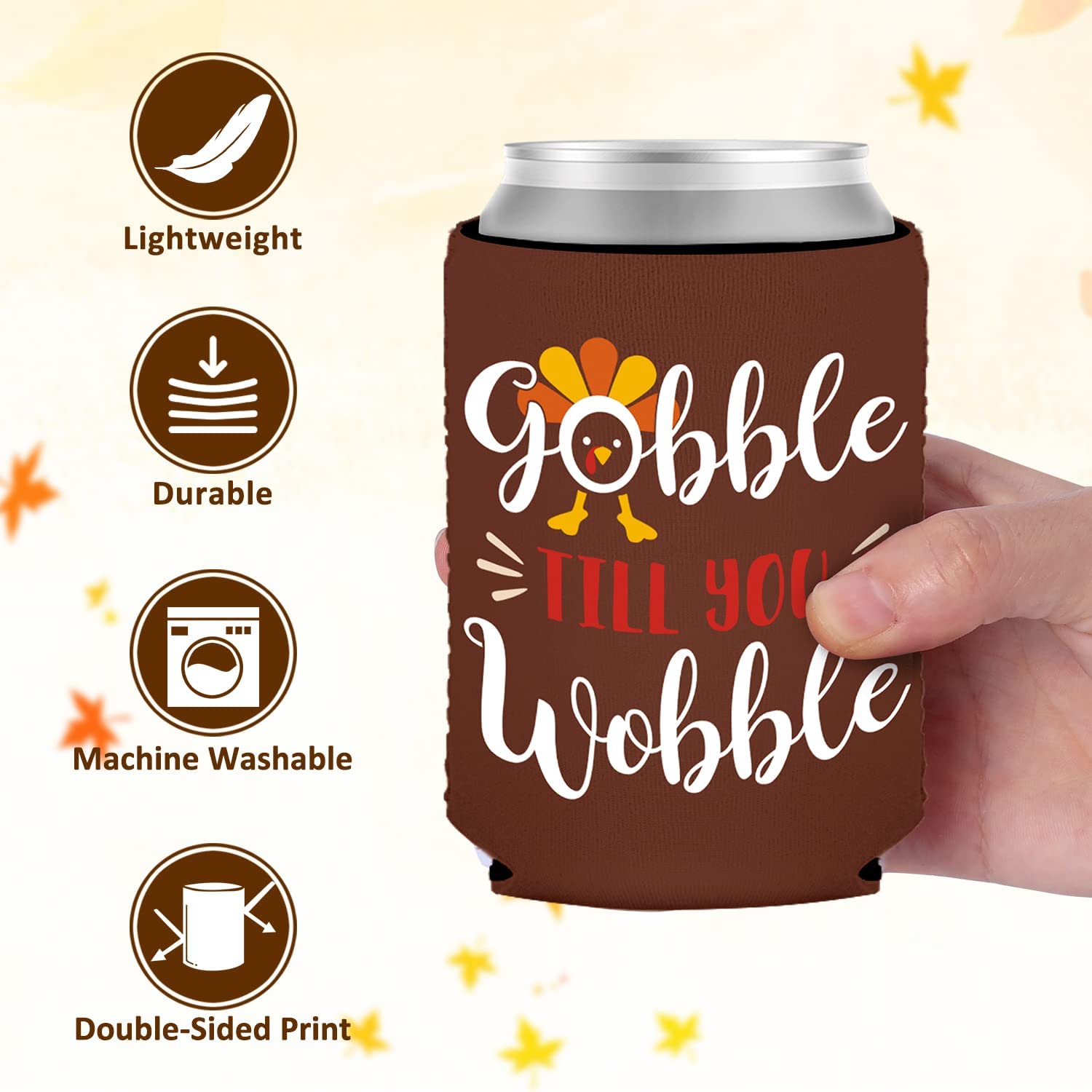 6PCS Friendsgiving Decorations Can Cooler Friends Gathering Neoprene Can Sleeve Thanksgiving Fall Party Decor Potluck Dinner for Soda Beverage Thankful Feast Party Supplies