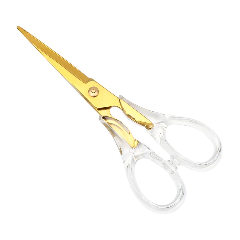 Gold Scissors Clear Acrylic Scissors 6.5" Craft Office Professional Shears for Home School Office Desk Accessories Stationery Supplies (Clear Acrylic Scissors, Gold)