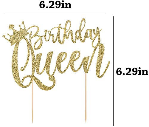 YUINYO Handmade Glitter Queen Birthday Cake Topper, Happy Birthday Cake Bunting Decor, Birthday Party Decoration Supplies (Sliver)