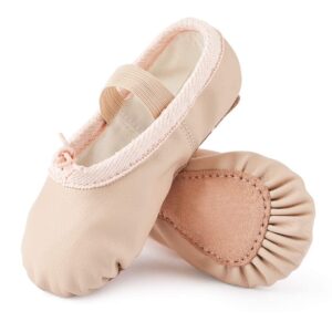 toddler ballet shoes baby ballet slippers leather full sole girls kids dance ballerina shoes(beige/4.5 toddler)