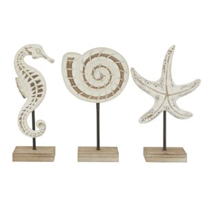 deco 79 plastic sea life decorative sculpture home decor statues, set of 3 accent figurines 13", 13", 13"h, white
