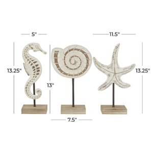 Deco 79 Plastic Sea Life Decorative Sculpture Home Decor Statues, Set of 3 Accent Figurines 13", 13", 13"H, White