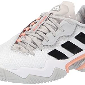 adidas Women's Barricade 12 Tennis Shoe, White/Silver Metallic/Ambient Blush, 8