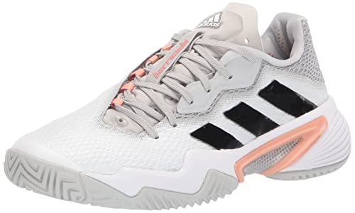 adidas Women's Barricade 12 Tennis Shoe, White/Silver Metallic/Ambient Blush, 8