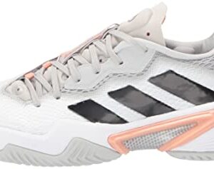 adidas Women's Barricade 12 Tennis Shoe, White/Silver Metallic/Ambient Blush, 8