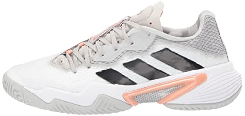 adidas Women's Barricade 12 Tennis Shoe, White/Silver Metallic/Ambient Blush, 8