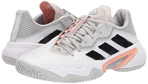 adidas Women's Barricade 12 Tennis Shoe, White/Silver Metallic/Ambient Blush, 8