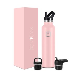 iron °flask sports water bottle - 3 lids (narrow straw lid) leak proof vacuum insulated stainless steel - hot & cold double walled insulated thermos, durable metal canteen - rose, 24 oz, 24 oz