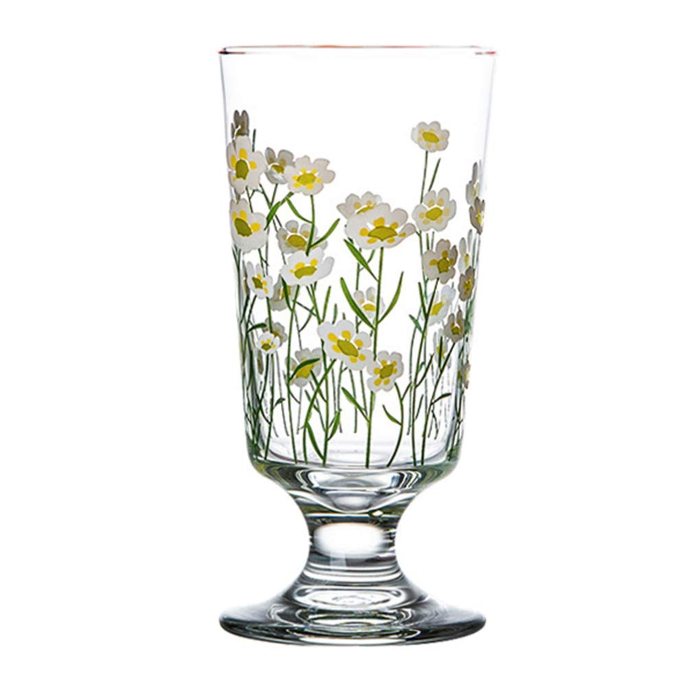 Cabilock Glasses Goblets Vintage Drinking Glass Daisy Beverage Glasses Water Cup Coffee Milk Tumbler for Wine Beer Cocktails Iced Juice (200-300ML)