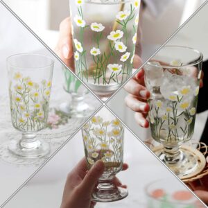 Cabilock Glasses Goblets Vintage Drinking Glass Daisy Beverage Glasses Water Cup Coffee Milk Tumbler for Wine Beer Cocktails Iced Juice (200-300ML)