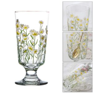 Cabilock Glasses Goblets Vintage Drinking Glass Daisy Beverage Glasses Water Cup Coffee Milk Tumbler for Wine Beer Cocktails Iced Juice (200-300ML)