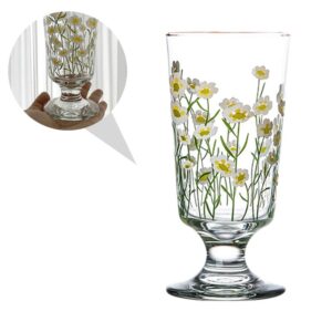 Cabilock Glasses Goblets Vintage Drinking Glass Daisy Beverage Glasses Water Cup Coffee Milk Tumbler for Wine Beer Cocktails Iced Juice (200-300ML)