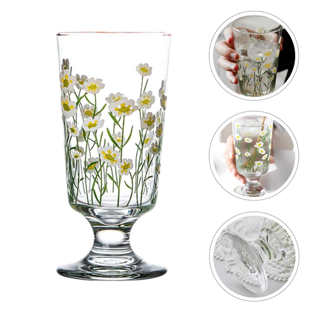 Cabilock Glasses Goblets Vintage Drinking Glass Daisy Beverage Glasses Water Cup Coffee Milk Tumbler for Wine Beer Cocktails Iced Juice (200-300ML)