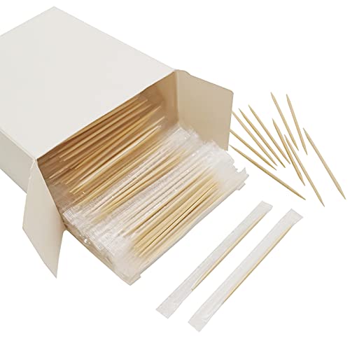 BLUE TOP Wood Bamboo Individually Cello Wrapped Toothpicks 2.5Inch Pack 1000 High-class Appetizer Picks Sturdy Food Pick for Appetizers Cocktails Fruit Olive picks.