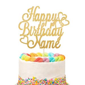 personalized happy birthday cake topper | customized name cake decoration | double sided glitter card | gold