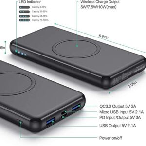 Ekrist Wireless Portable Charger Power Bank, PD 26800mAh Quick Cell Phone Wireless Charging, 2 Input+4 Output QC3.0 External Power Delivery USB-C Battery Pack Compatible with iPhone 12/11, Samsung